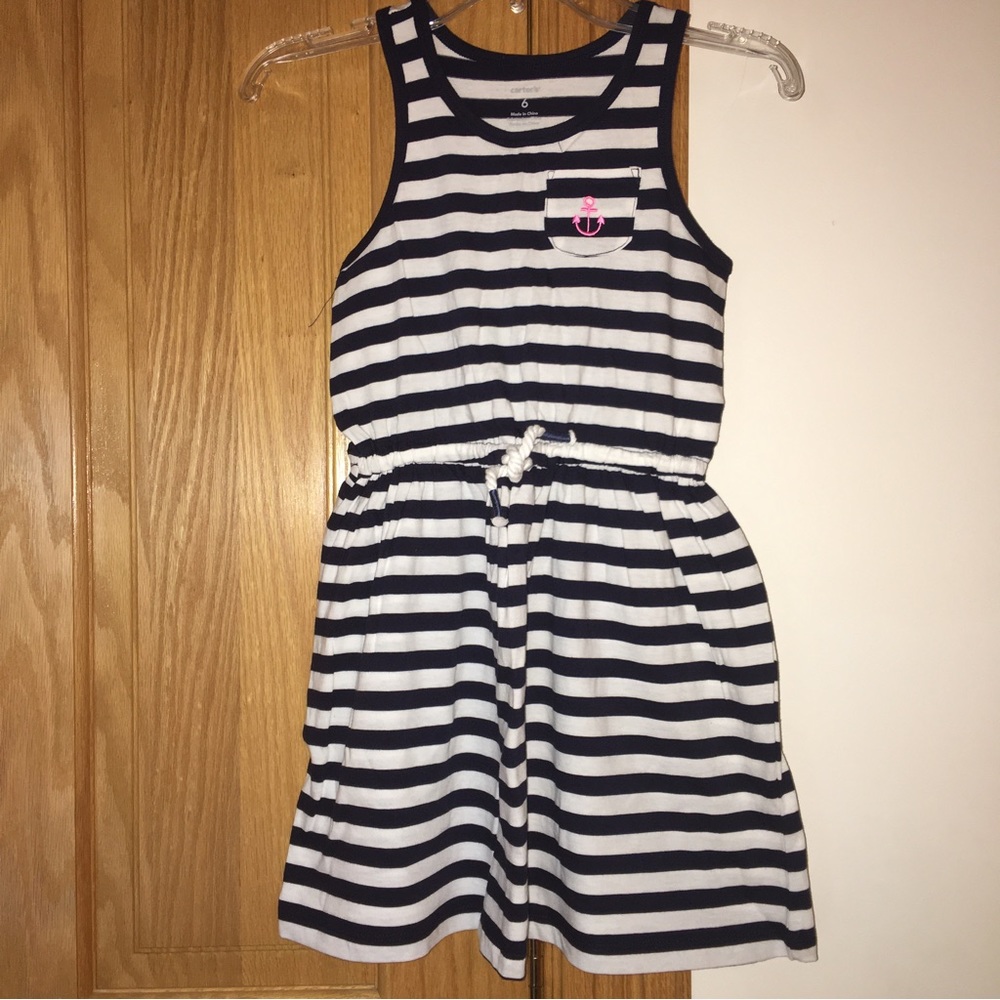 NWOT Carter’s dress size 6 y.o. White and navy blue stripe.